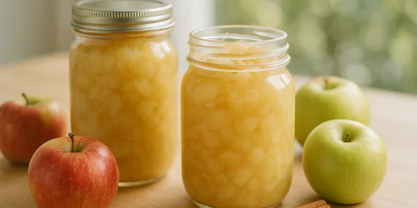 Eingekochtes Apfelkompott im Glas