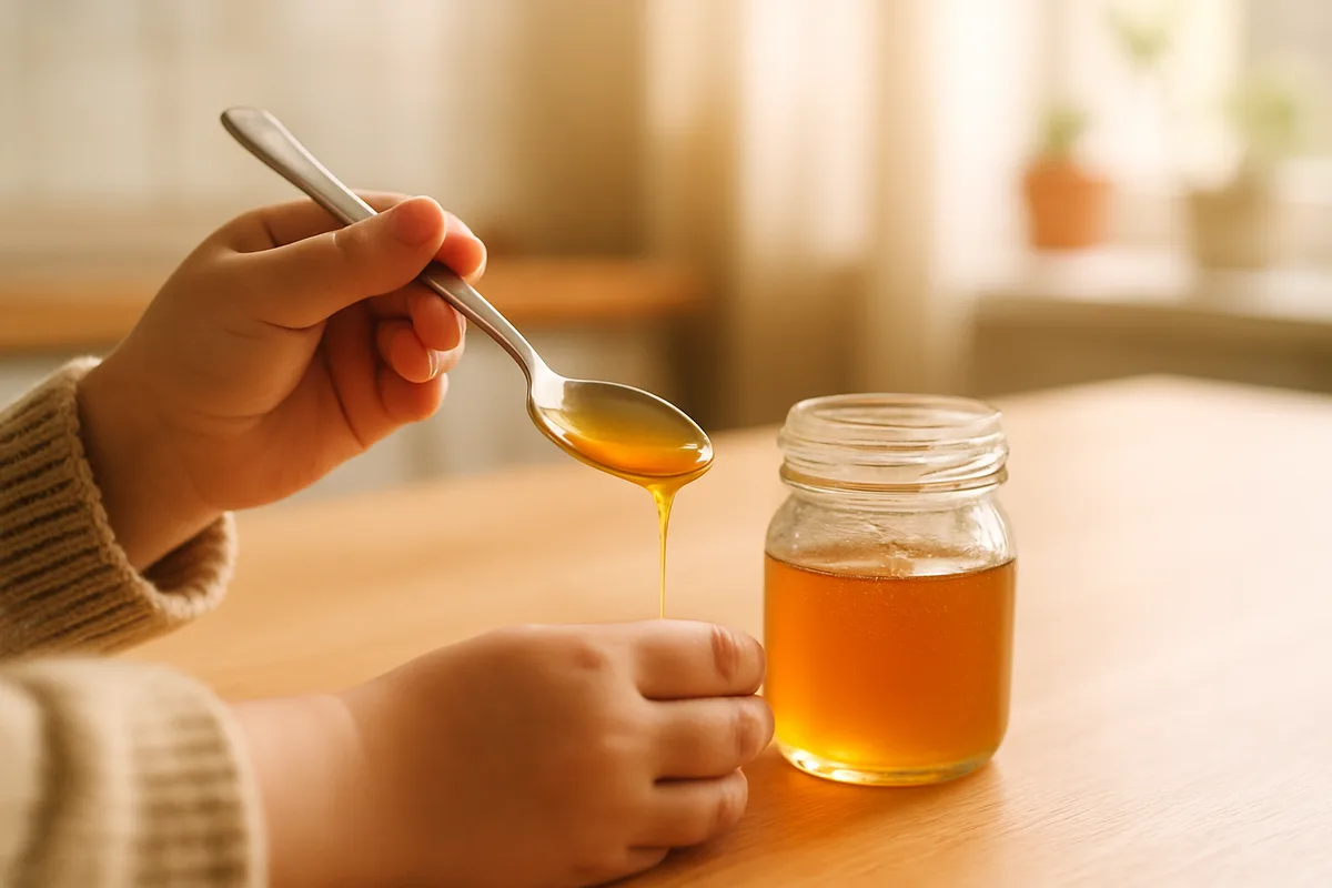 Kind bekommt einen Teelöffel selbstgemachten Hustensaft