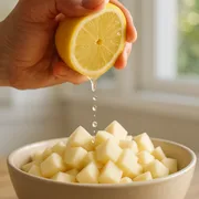 Apfelwürfel mit Zitronensaft mischen