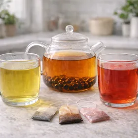 Grüner, schwarzer und Früchtetee im Vergleich