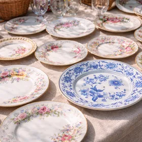 Vintage-Teller vom Flohmarkt für Etagere