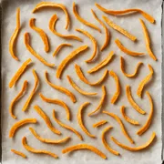 Getrocknete Orangenschale auf dem Backblech