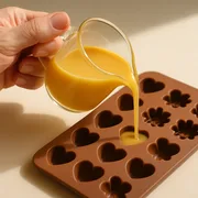 Flüssige Handcreme in eine Silikon-Pralinenform gießen