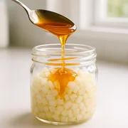 Honig über die Zwiebelwürfel geben