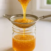 Saft durch ein Sieb abgießen