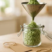 Kräutersalz ins Glas abfüllen
