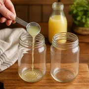 15 Milliliter abgefüllten Zitronensaft in jedes leere 500-ml-Glas geben