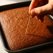 Stäbchenprobe am gebackenen Blechkuchen